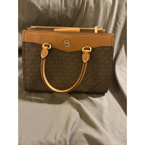 Michael Kors Everly Medium Brown MK LOGO Satchel Bag - Picture 1 of 14